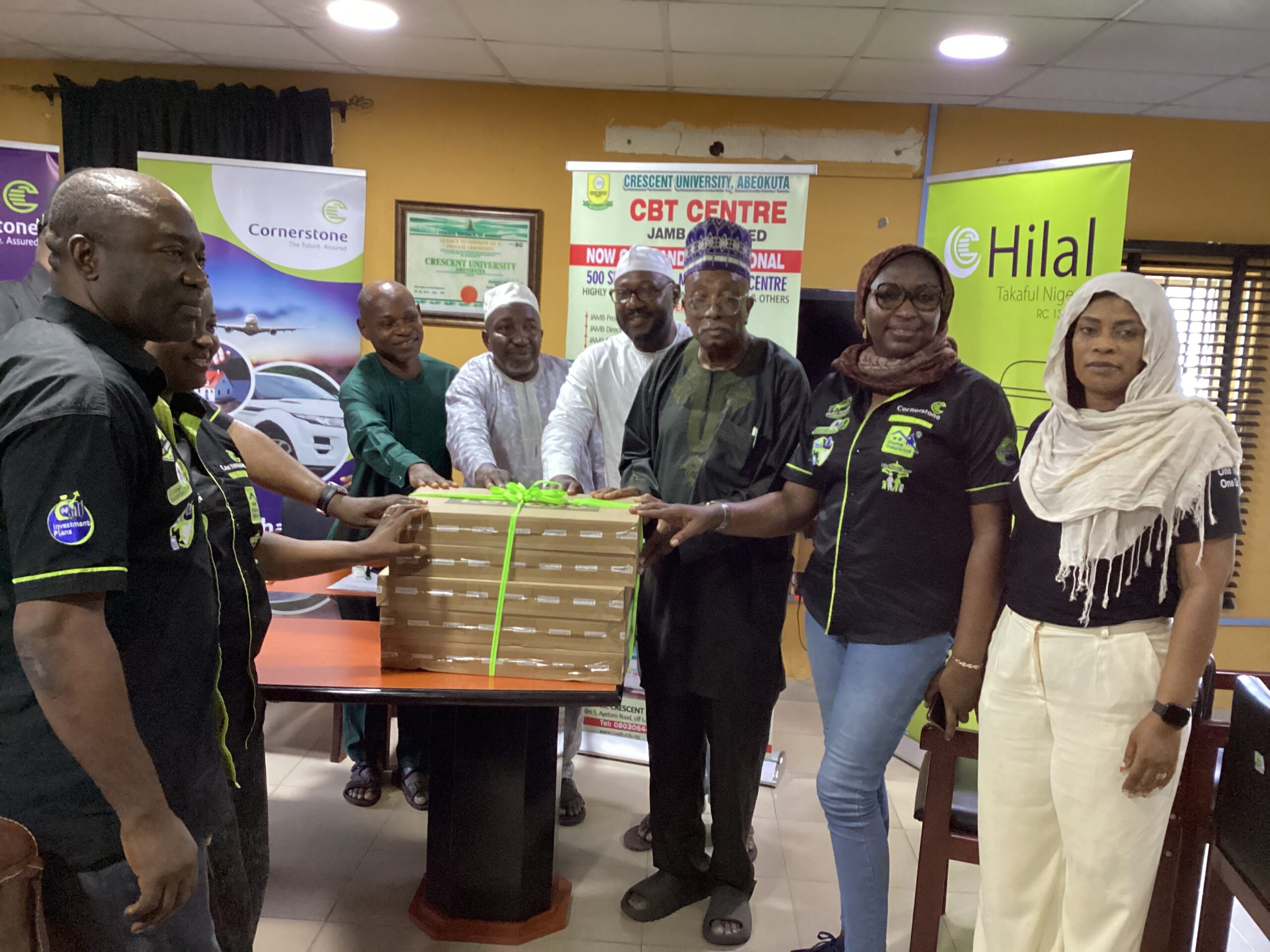 Photos: Faces at Cornerstone Insurance, Hilal Takaful Nigeria, Fin Insurance donation of computer sets to Crescent University today in Abeokuta, Ogun State
