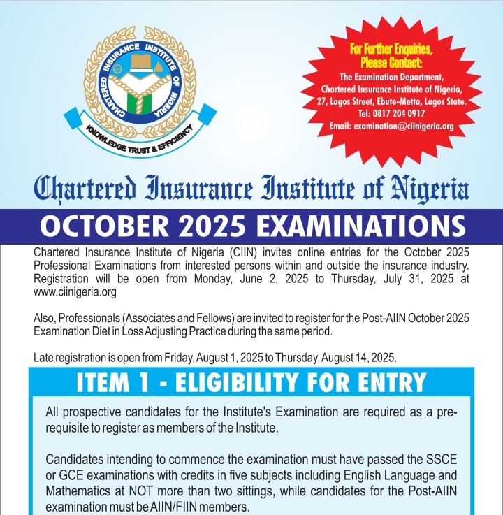 CIIN opens entries for October 2025 professional examinations