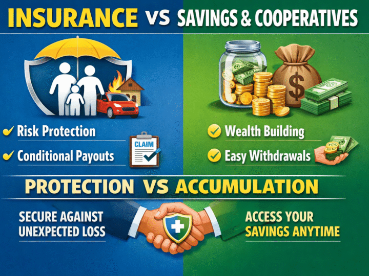 How is insurance different from savings or cooperative schemes?